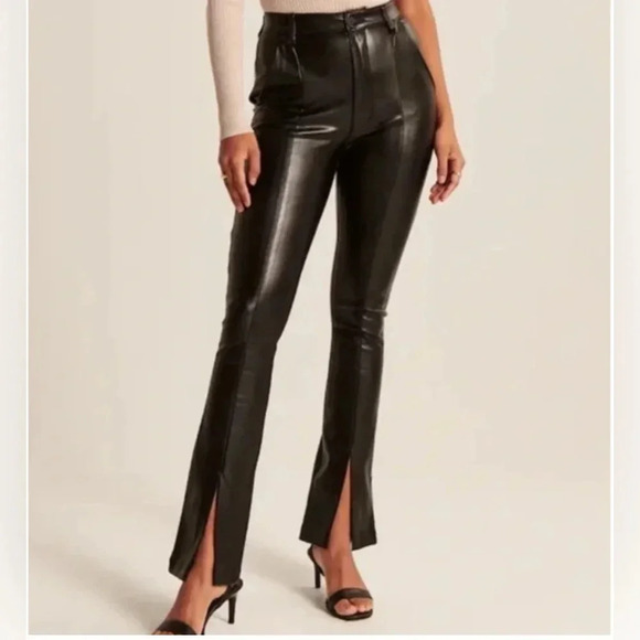 Abercrombie & Fitch The Skinny Ultra High Rise Black  Faux Leather Pants Size 14 - Picture 2 of 8